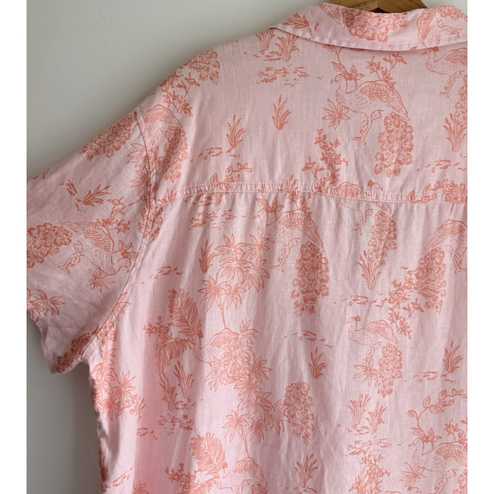 Cynthia Rowley Boxy Linen V-neck Button Up Top Peach Pink Toile Floral Size 1X - Picture 7 of 11